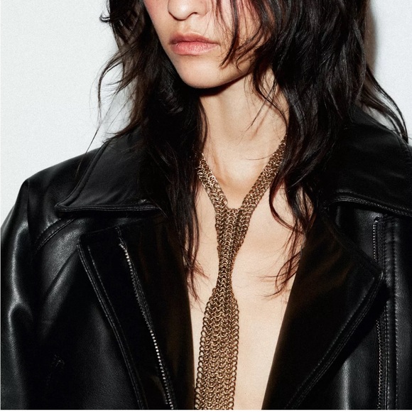 ZARA Metal Chain-Mail Tie Necklace - Picture 3 of 7